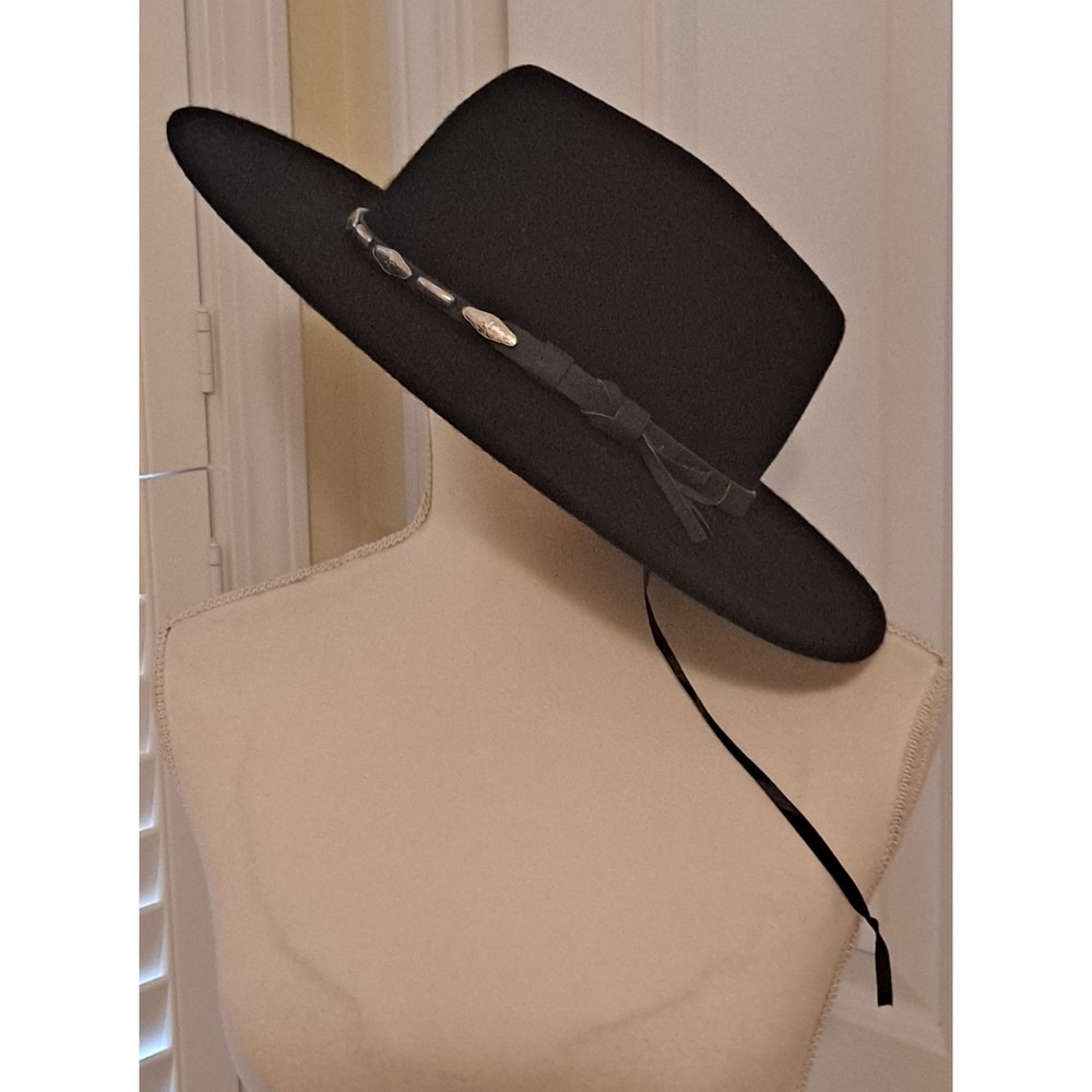 Adora Wool Hat Western Style One Size Black With Silver Embellished Band - Picture 4 of 8